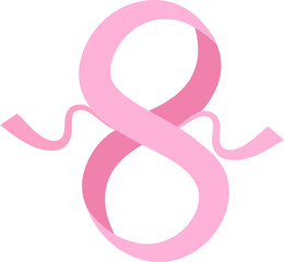Isolated 8 March (Women's Day) Ribbon Icon In Pink Color.