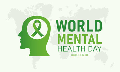 Vector illustration of World mental health day. October 10. Green awareness ribbon icon vector isolated on a white background. Health awareness concept for banner banner design.