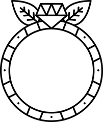 Leaf Design Diamond Ring Icon In Black Line Art.