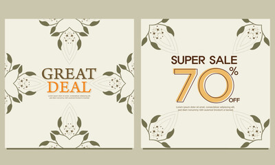 Natural square background with floral ornament. Suitable for social media posts, banners design and web banner.