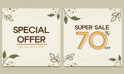 Natural square background with floral ornament. Suitable for social media posts, banners design and web banner.