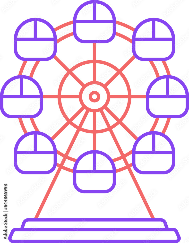 Sticker Red And Purple Linear Style Ferris Wheel Flat Icon.