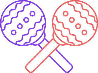 Cross Maracas Flat Icon In Red And Purple Line Art.Cross Maracas Flat Icon In Red And Purple Line Art.