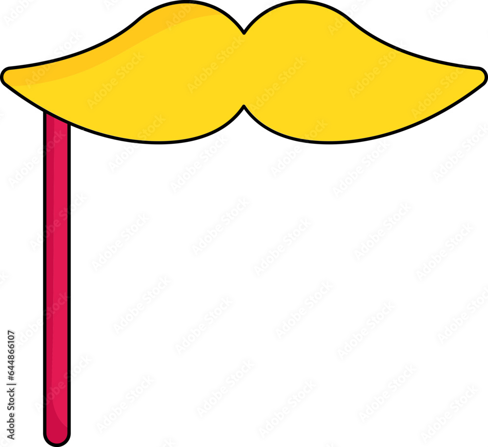 Sticker Yellow Mustache Stick Icon In Flat Style.