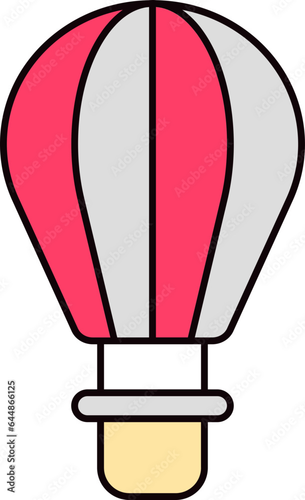 Poster grey and pink hot air balloon flat icon.