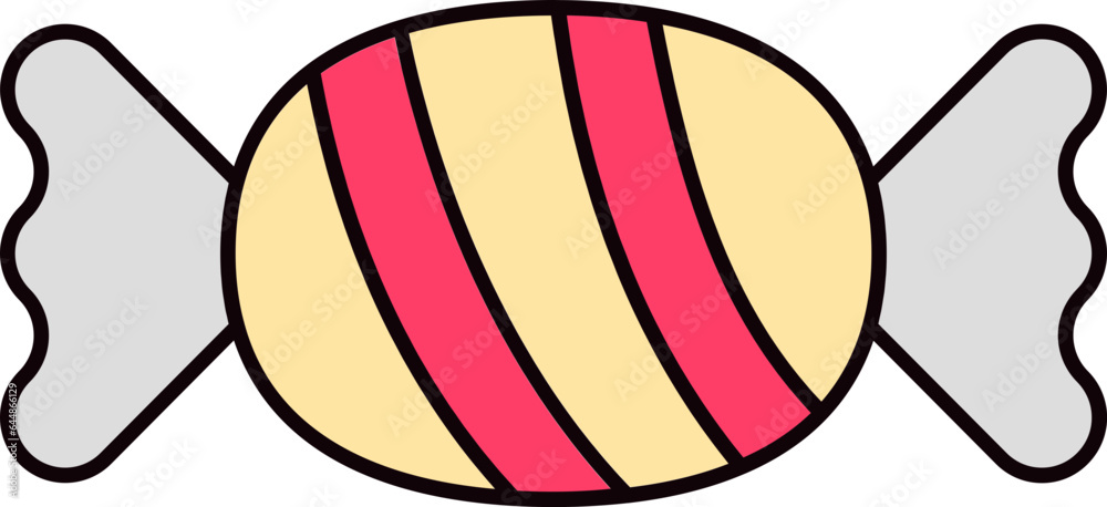 Poster toffee or wrapping candy icon in yellow and pink color.