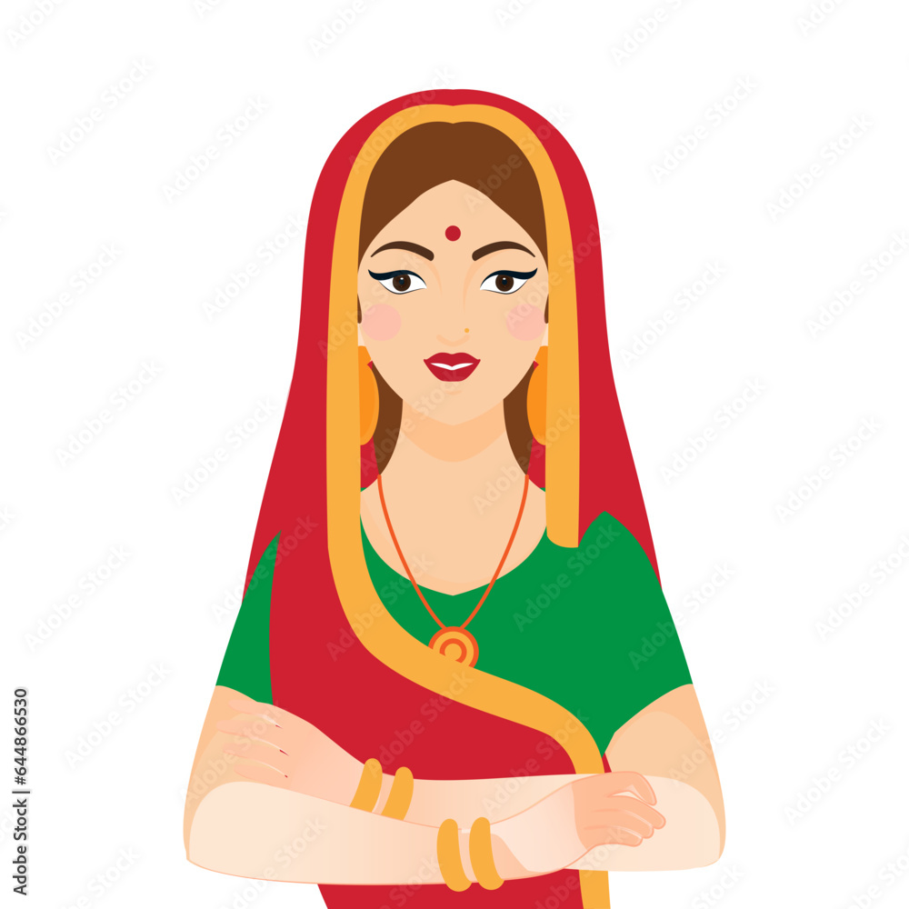 Canvas Prints beautiful young indian woman wearing saree and folding hands illustration on white background.