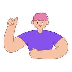 Character Of Cartoon Man Showing Thumb Up On White Background.