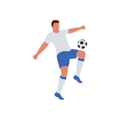 Faceless Soccer Player Kicking Ball From Knee On White Background.