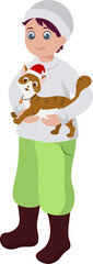 Character Of Young Boy Holding Cat In Woolen Clothes.