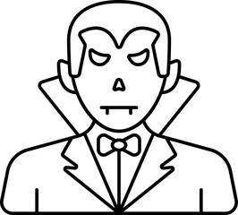 Cartoon Vampire Man Icon In Black Line Art.