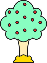 Red And Green Fruits Tree Flat Icon.