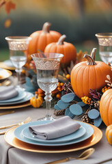 Naklejka premium table set for Thanksgiving seasonal decor outdoor backyard 