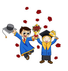 Junior high school students are celebrating their graduation with joy