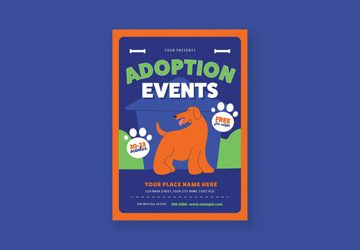 Blue & Orange Colorful Modern Adopt Dog Event Flyer