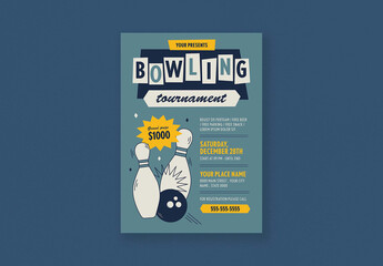 Blue Retro Bowling Tournament Flyer