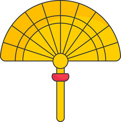 Isolated Yellow Paper Fan Icon In Flat Style.