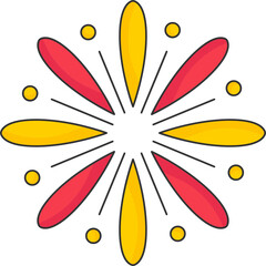 Yellow And Red Fireworks Star Icon In Flat Style.