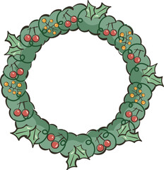 Colorful Berry And Leaves Decorative Christmas Wreath Element.