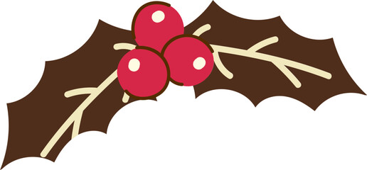 Flat Illustration Of Holly Berry Element In Red And Brown Color.