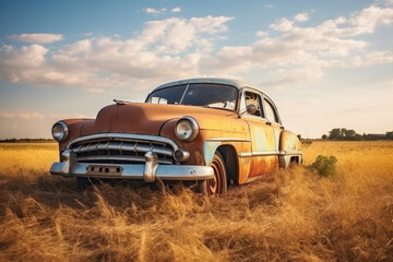 Fototapeta na wymiar Weathered Classic Car in Deserted Setting