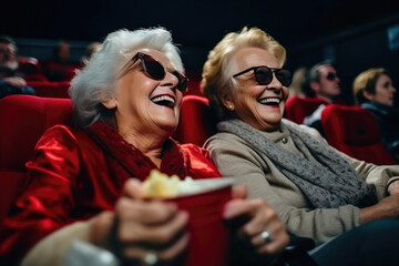 Elderly Friends Enjoying a Movie Night Out