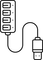 Isolated Usb Extension Icon In Black Line Art.