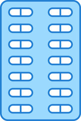 Capsule Or Tablet Packet White And Blue Icon.