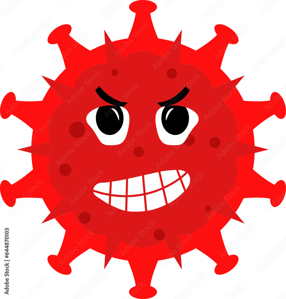 Canvas Prints Red Illustration Of Scary Virus Cartoon Icon.