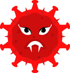 Scary Virus Emoji Flat Icon In Red Color.