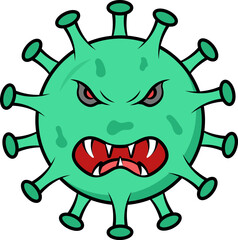 Angry Virus Emoticon Or Symbol In Green Color.