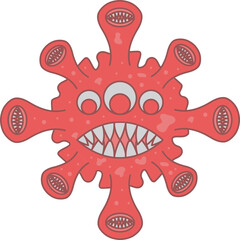 Fototapeta premium Three Eye And Many Virus Mouth Cartoon Flat Icon In Red Color.