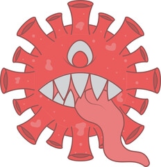 Red Illustration Of One Eyed Monster Virus With Tongue Out Flat Icon.