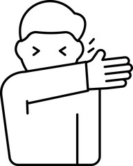 Coughing Man Sneezing Or Covering Arm Black Linear Icon.