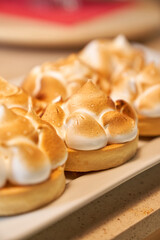 Delicious homemade tartlets on table