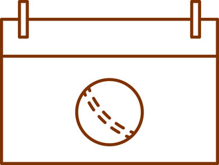 Brown Linear Cricket Ball With Calendar Icon.