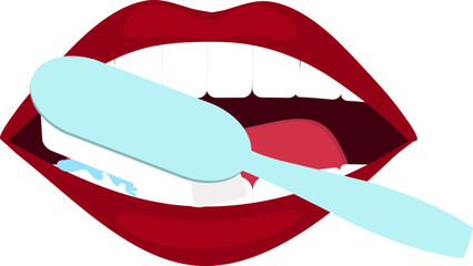 Female Brushing Outside Surface Of Her teeth Flat Vector.