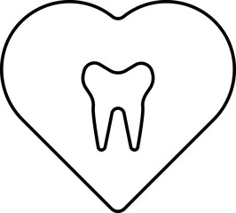 Black Outline Heart With Tooth Icon.