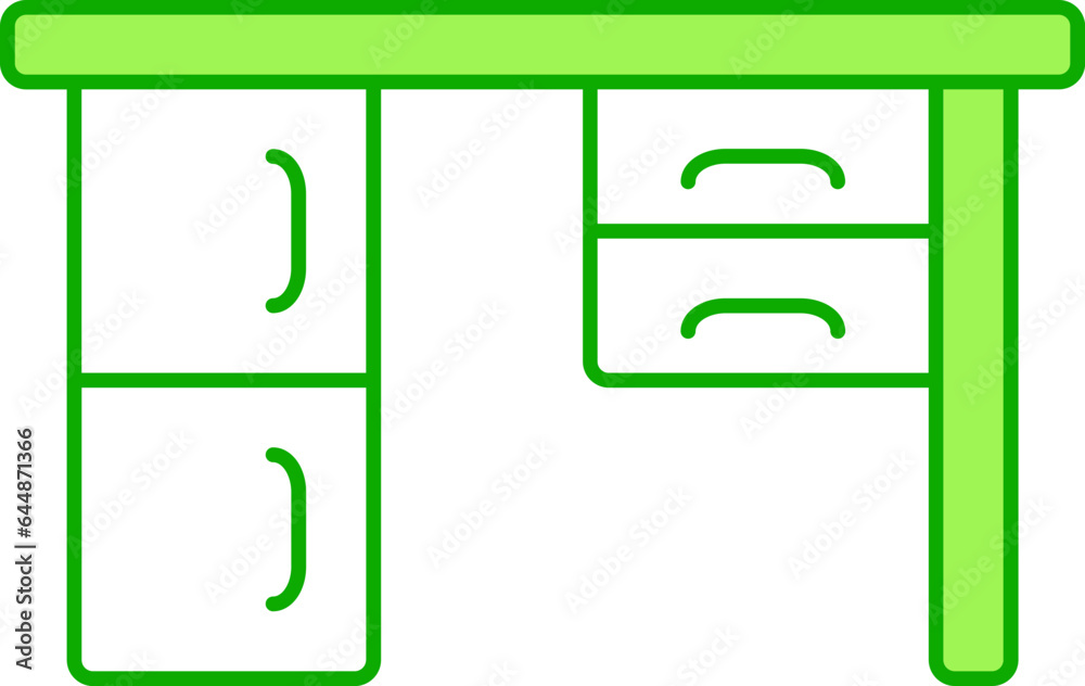 Sticker Flat Drawer Desk Icon In Green And White Color.