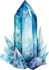 Watercolor crystal gem drawing isolated on white background