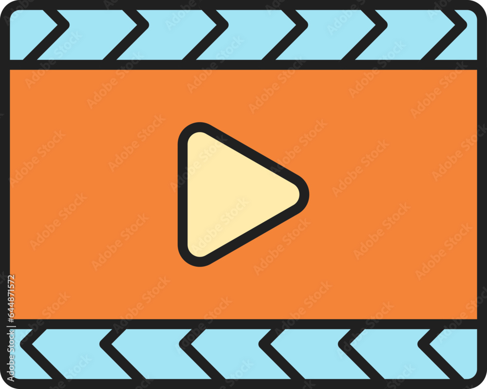 Wall mural video play icon in orange and blue color.