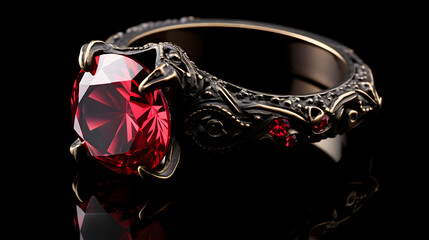 Red gemstone ring crafted in beautiful gothic style
