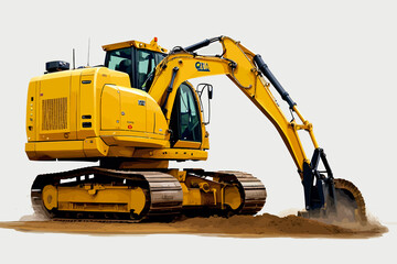 excavator mist yellow background illustration