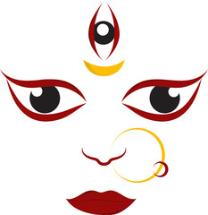 Beautiful Goddess Durga Maa Face Red And Yellow Icon.