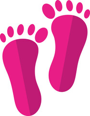 Pink Barefoot Print Icon In Flat Style.