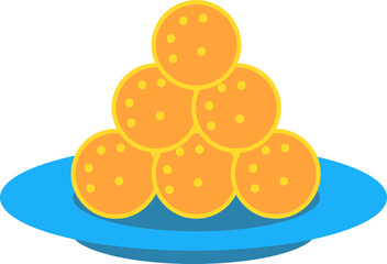 Illustration Of Laddu Bowl (Sweets Ball) Icon In Flat Style.