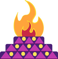 Flat Style Fire Pit (Yajna) Colorful Icon.