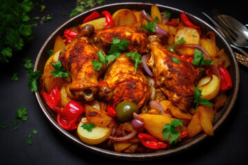 Fototapeta premium Top View of Delicious Chicken Musakhan Dish