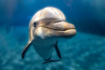 dolphin close up portrait underwater while looking at you © Izanbar photos