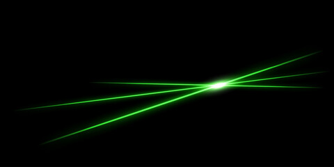 Green intersecting laser beams, glowing stripes. Abstract vector illustration isolated on black background.